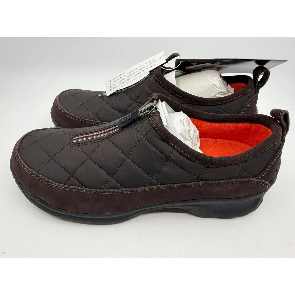 Lands End Weatherfield Shoes Womens 8.5 Rich Brown Quilted Primaloft Zip 86524